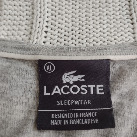 Lacoste Light Heather Grey Split Collar Lounge T-Shirt Sz. XL (mens) - Picture 3 of 3